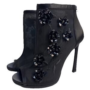 Jessica Simpson Pedell Black Fine Mesh Crystal Satin Heel Booties 6 M NWB